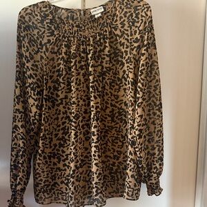 Ava & Viv Tan and Black Leopard Print Long Sleeve Blouse
